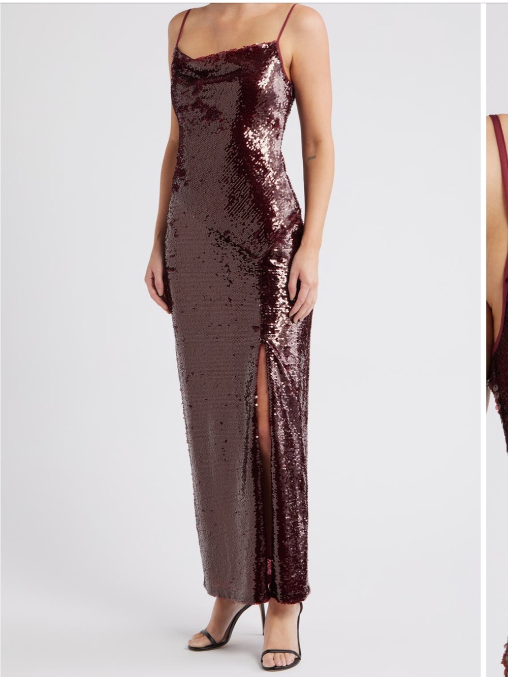 julia jordan Burgundy Sequin Maxi Dress with Front Slit
